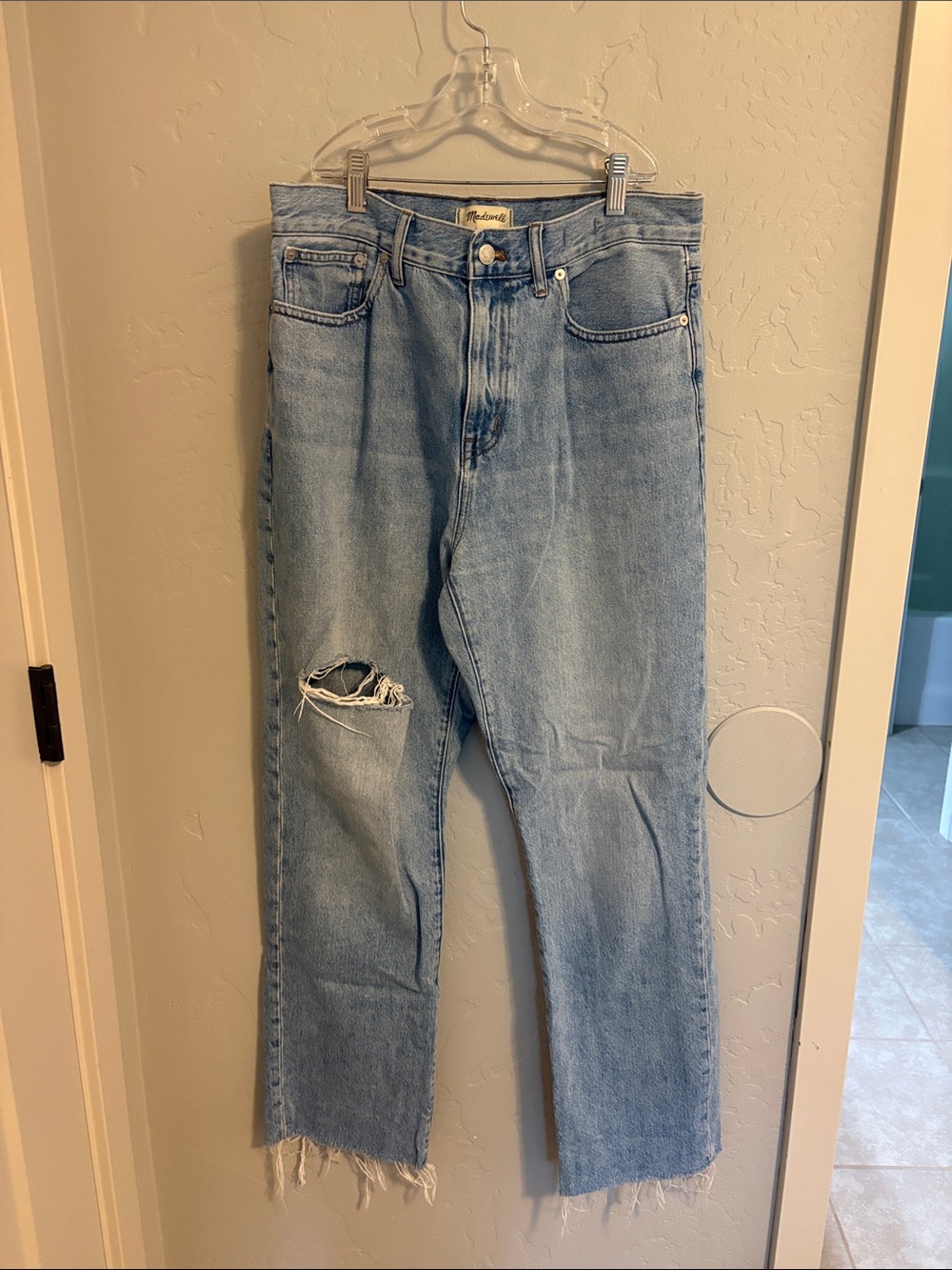 Madewell Light Blue Straight Leg Jeans with Distressed Knee
